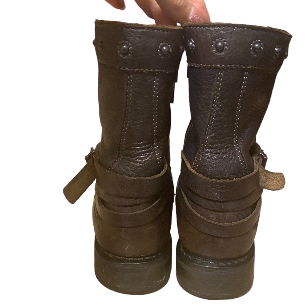 Harley Davidson Mandy Brown Black Leather Biker Slate Buckle Ankle Boots 6W - Picture 9 of 13